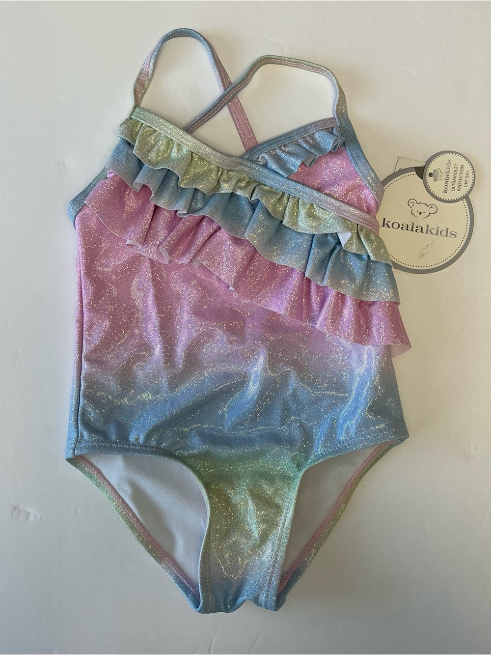 NWT Girls Swimsuit 12-18M One Piece Ombre Glitter Beach Toddler Koala Kids